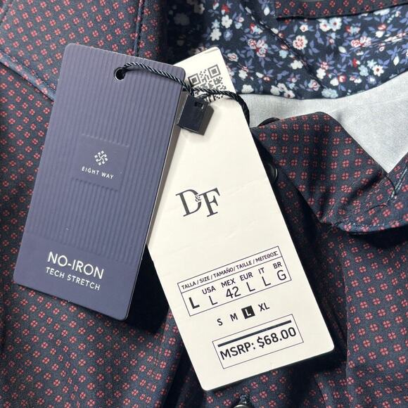 Denim & Flower Men's Tech Comfort Buttondown Shirt Navy Red Dots Size Large - Picture 2 of 6